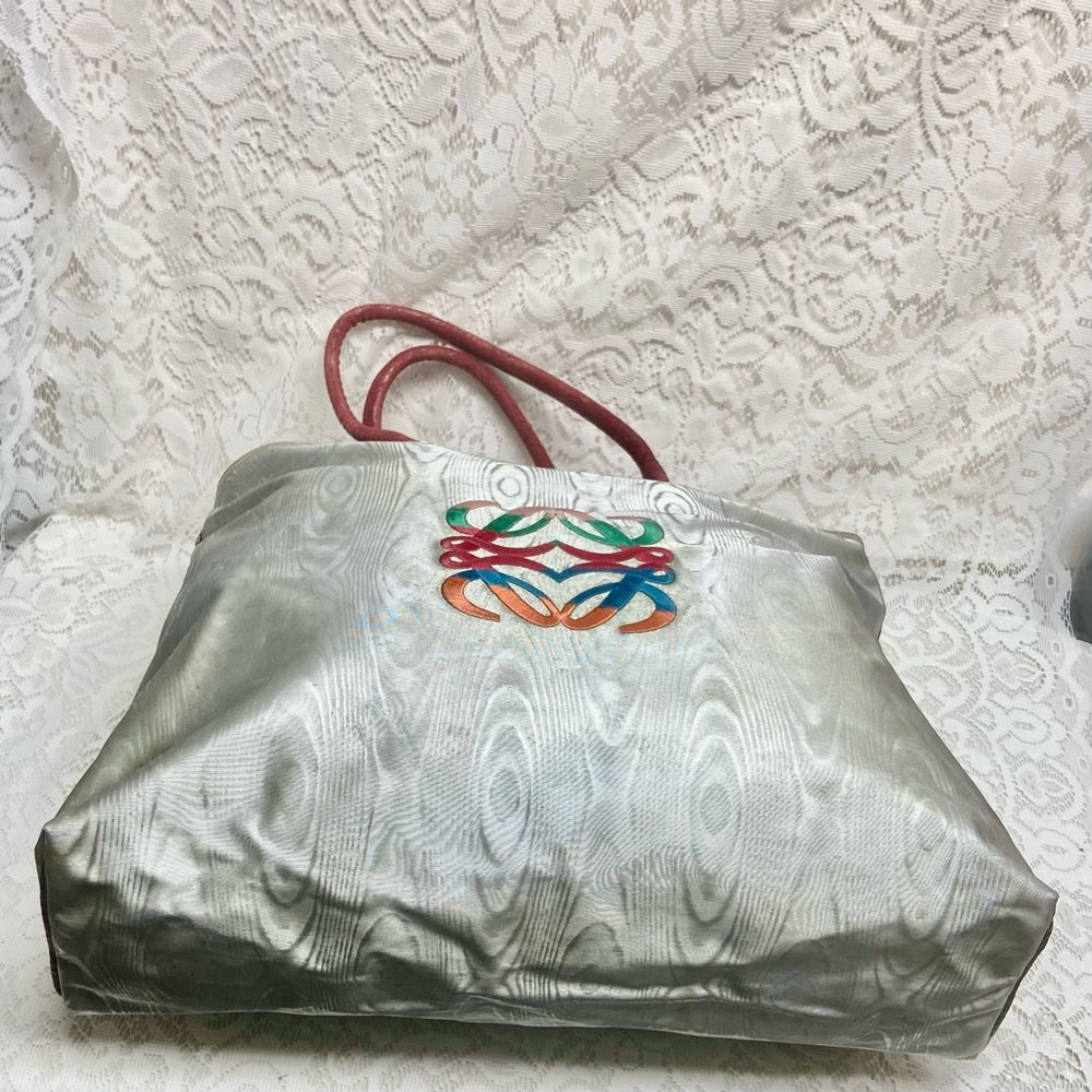 Authentic Loewe, Metallic Blue-Gray Fabric Large Tote- 17in x 14in x 5.5in