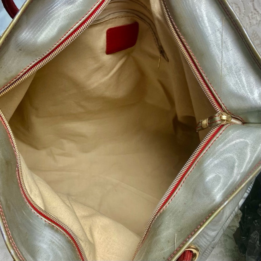 Authentic Loewe, Metallic Blue-Gray Fabric Large Tote- 17in x 14in x 5.5in