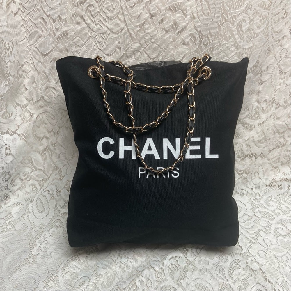 Chanel Black Denim-Canvas Shoulder Bag-Tote 15in x 13in x 4in
