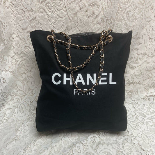 Chanel Black Denim-Canvas Shoulder Bag-Tote 15in x 13in x 4in