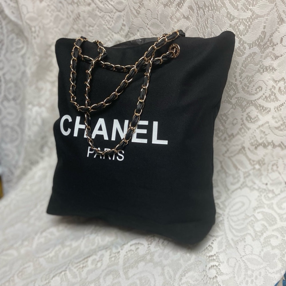 Chanel Black Denim-Canvas Shoulder Bag-Tote 15in x 13in x 4in