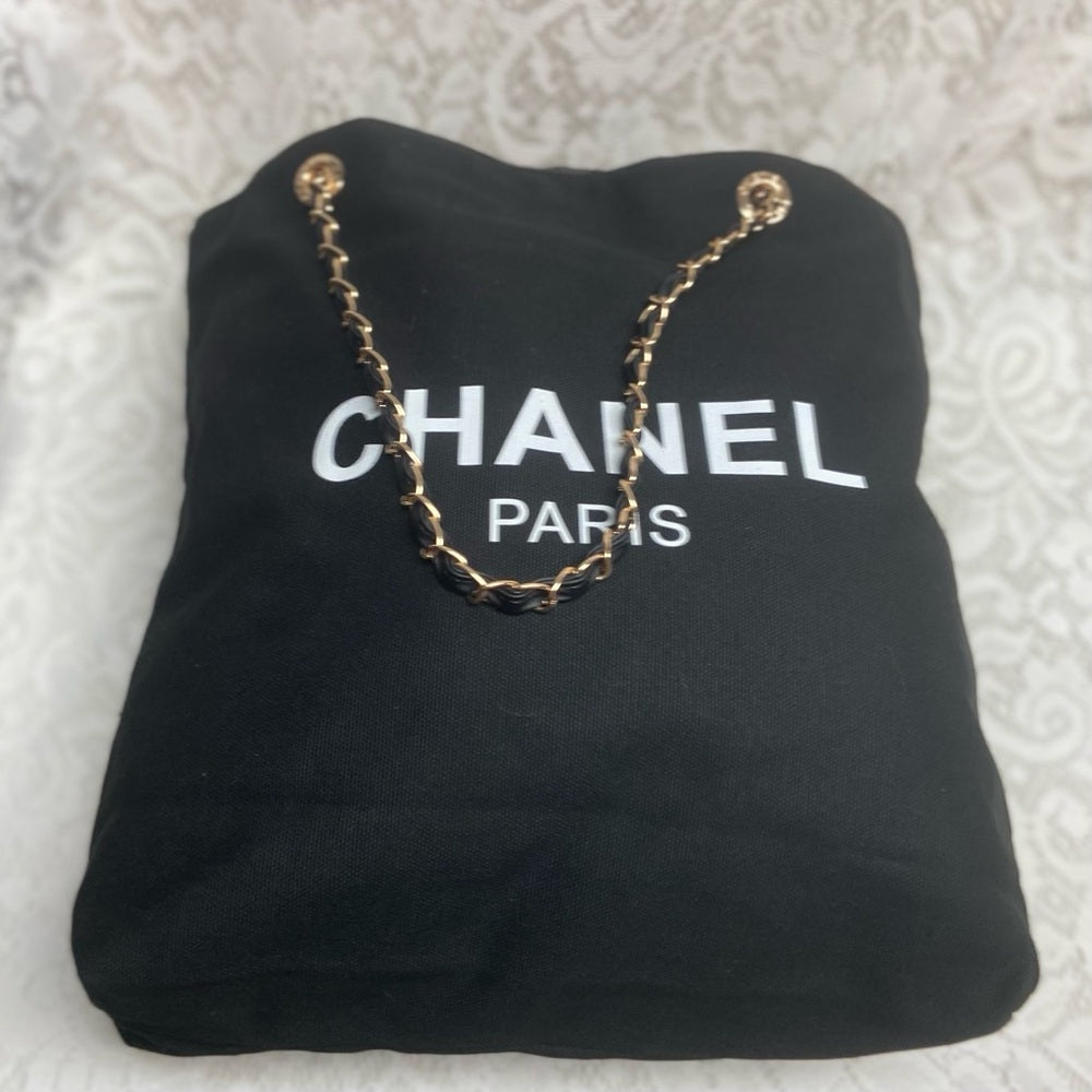 Chanel Black Denim-Canvas Shoulder Bag-Tote 15in x 13in x 4in