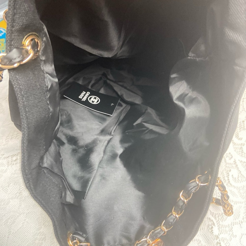 Chanel Black Denim-Canvas Shoulder Bag-Tote 15in x 13in x 4in