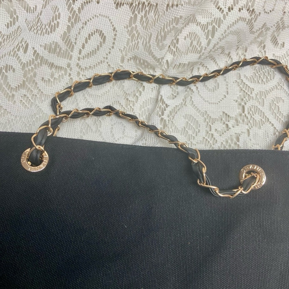 Chanel Black Denim-Canvas Shoulder Bag-Tote 15in x 13in x 4in