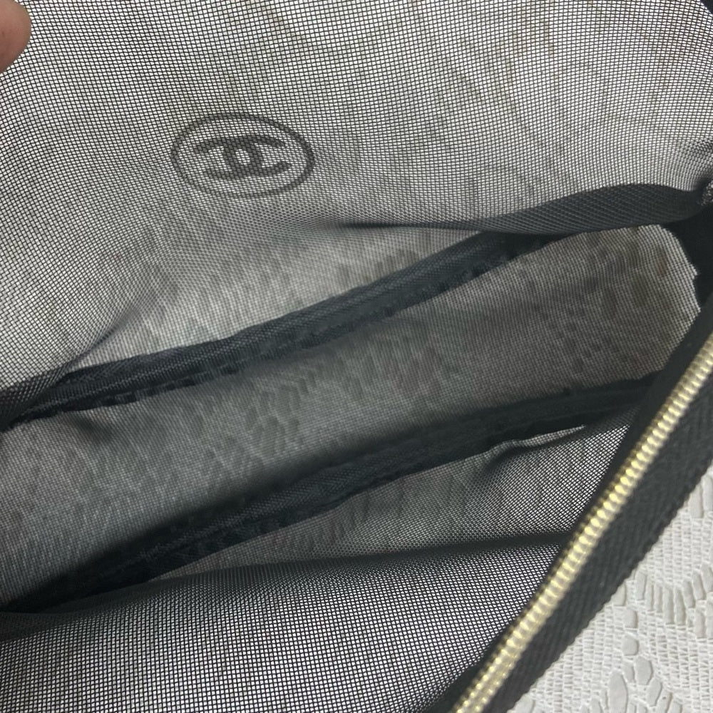 Chanel Black Sheer Nylon Shoulder Bag-Tote with Cosmetic Pouch 14in x 14in x 4in