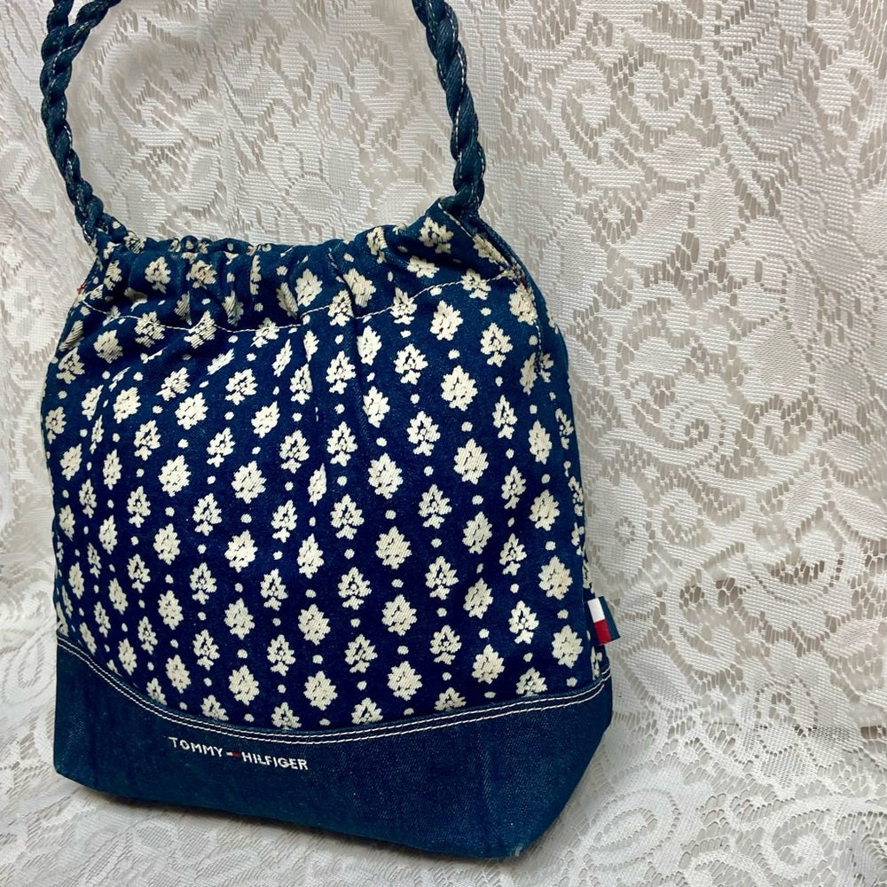 Vintage, Tommy Hilfiger Blue, Floral Denim Shoulder Bag 12in x 11in x 5in