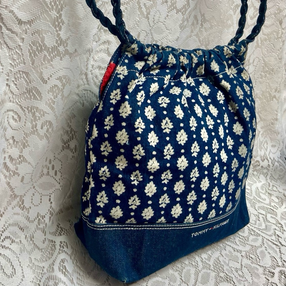 Vintage, Tommy Hilfiger Blue, Floral Denim Shoulder Bag 12in x 11in x 5in