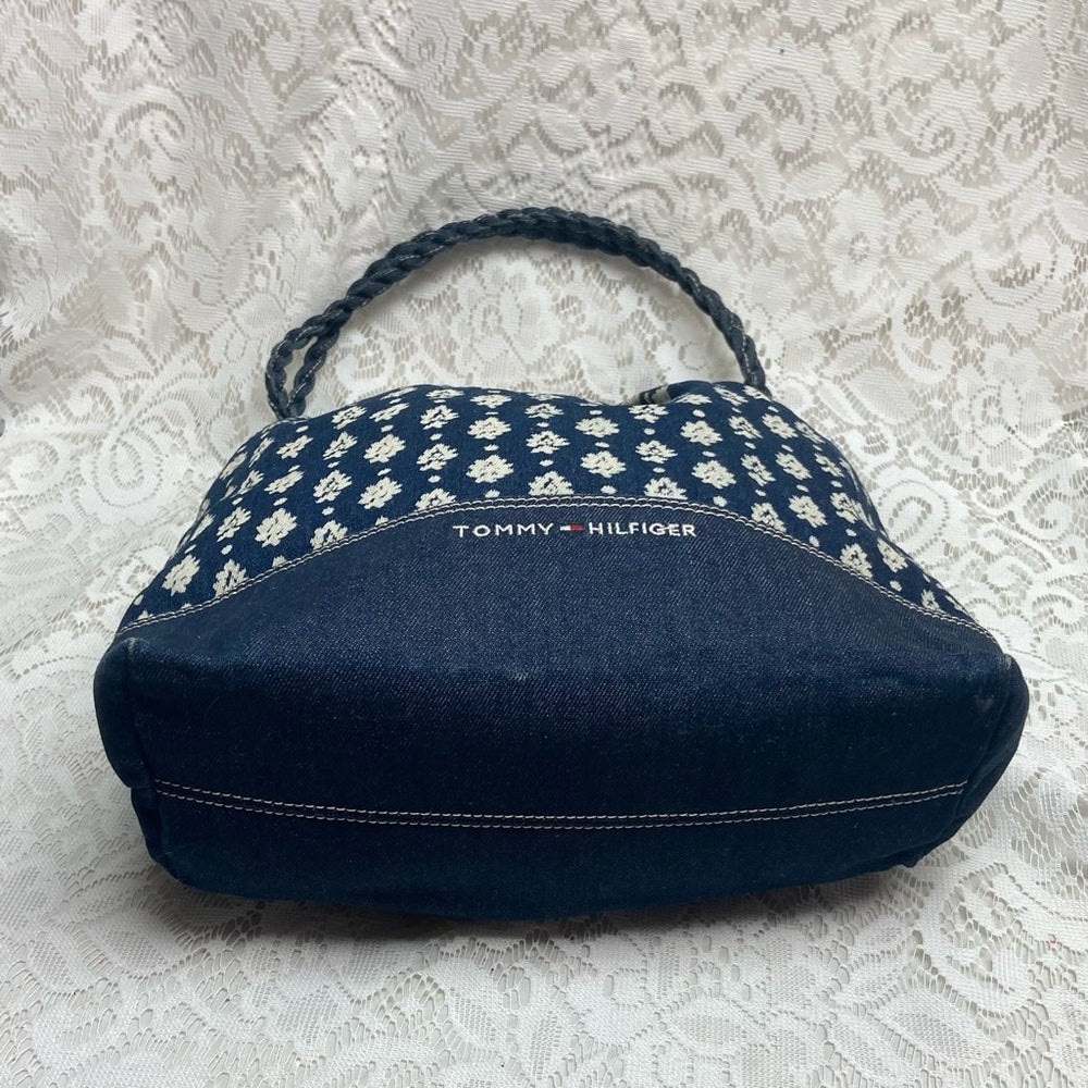 Vintage, Tommy Hilfiger Blue, Floral Denim Shoulder Bag 12in x 11in x 5in
