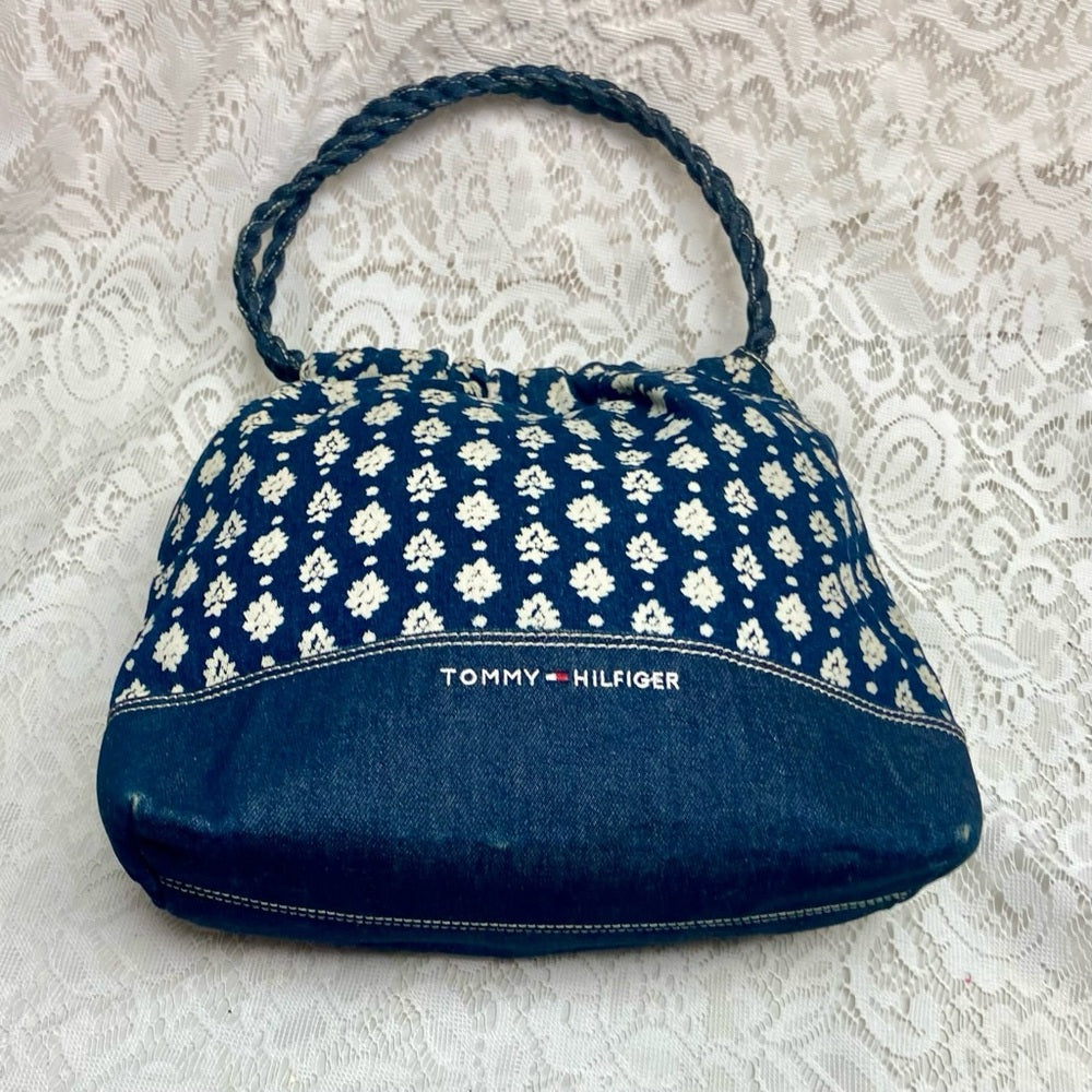 Vintage, Tommy Hilfiger Blue, Floral Denim Shoulder Bag 12in x 11in x 5in