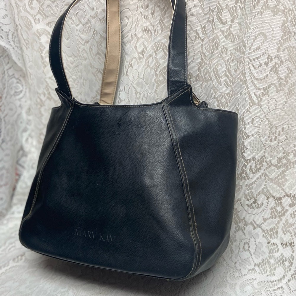 Vintage, Mary Kay Large Black Faux Leather Shoulder Bag 13in x 11in x 6.5in