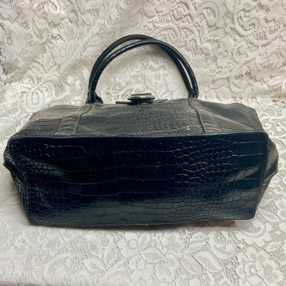 Vintage, Emilie M, Large, Black Faux Croc Leather Tote Handbag 13in x 12in x 6in