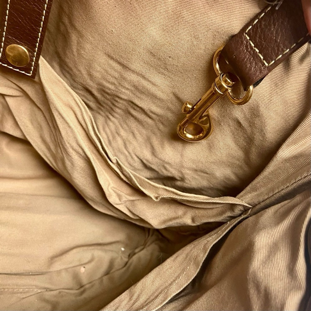 Lands End Large, Gold Woven Leather Tote Handbag 12in x 12in x 5.5in