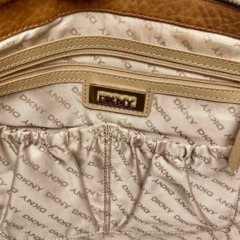 Vintage, DKNY Brown Mono Canvas Tote Handbag 14in x 11in x 6in