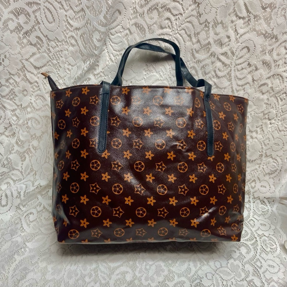 Large, Brown Floral Tote Handbag 13in x 12in x 5in