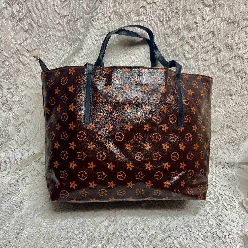 Large, Brown Floral Tote Handbag 13in x 12in x 5in