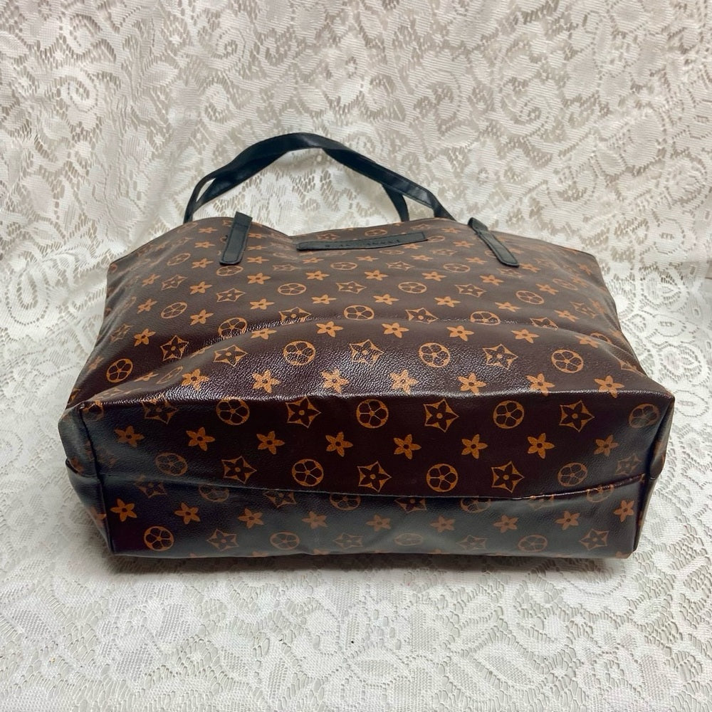 Large, Brown Floral Tote Handbag 13in x 12in x 5in