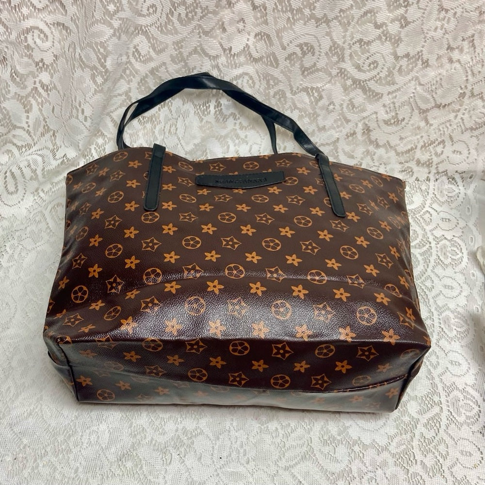 Large, Brown Floral Tote Handbag 13in x 12in x 5in