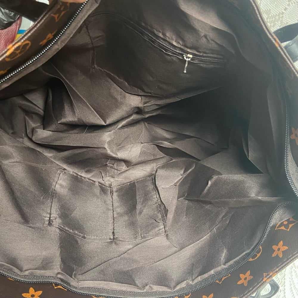 Large, Brown Floral Tote Handbag 13in x 12in x 5in