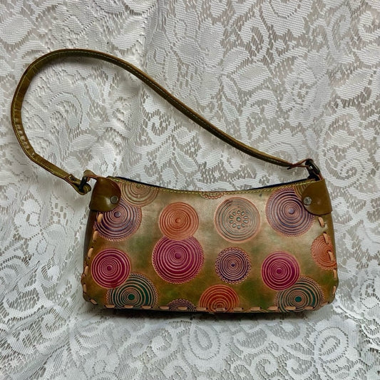 Vintage Sheper’s  Multi-colored Tooled Leather Shoulder Bag 12in x 6in x 2in