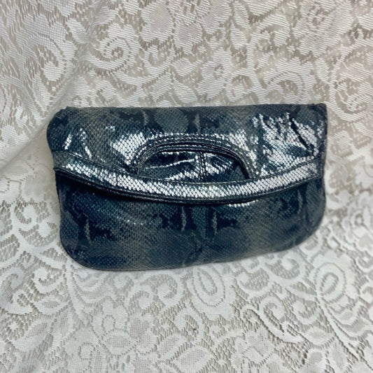 Vintage, Nine West Gray Faux Snakeskin Leather Clutch-Tote 13in x 12in