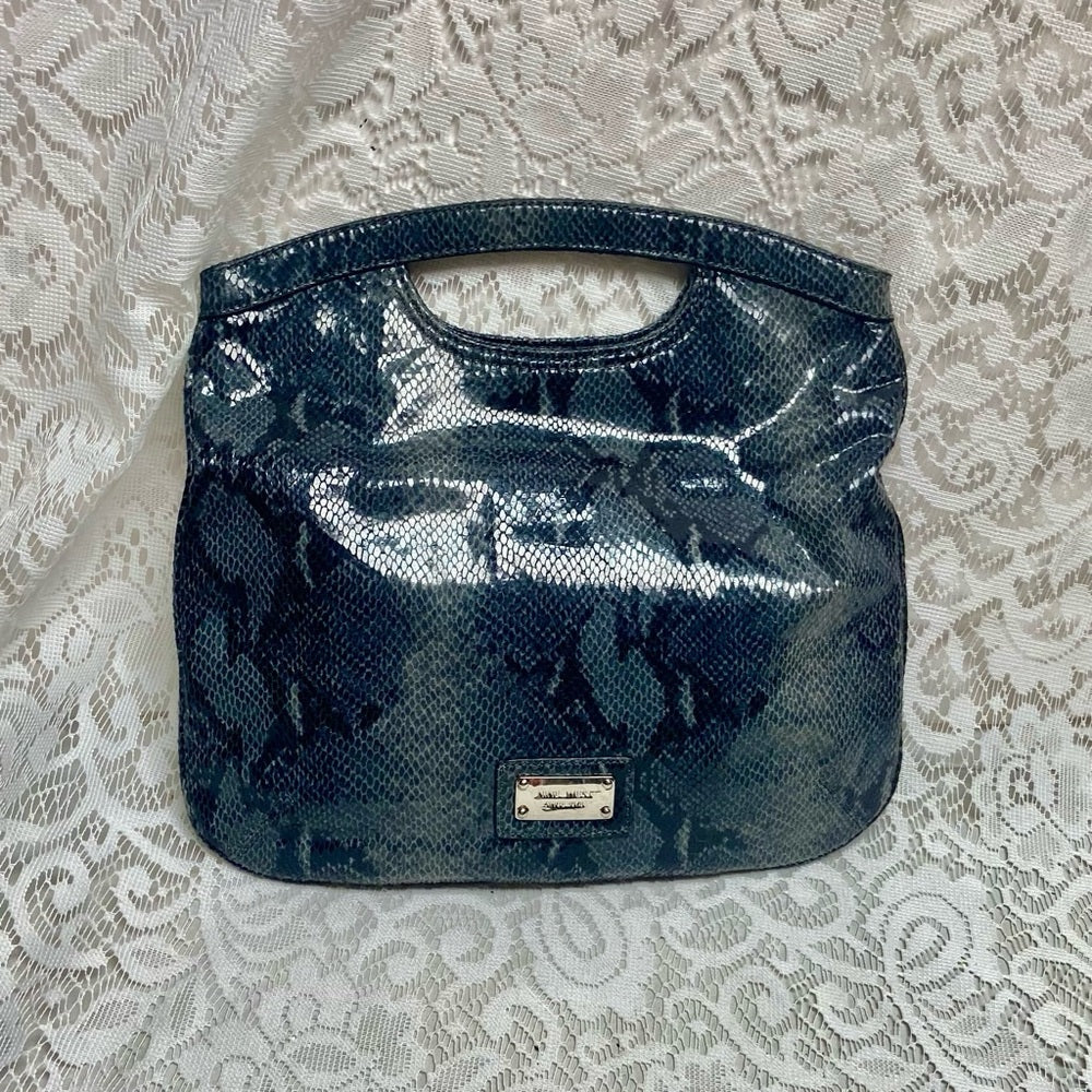 Vintage, Nine West Gray Faux Snakeskin Leather Clutch-Tote 13in x 12in