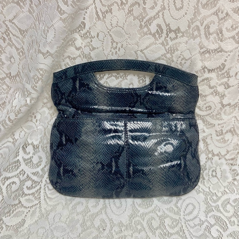 Vintage, Nine West Gray Faux Snakeskin Leather Clutch-Tote 13in x 12in