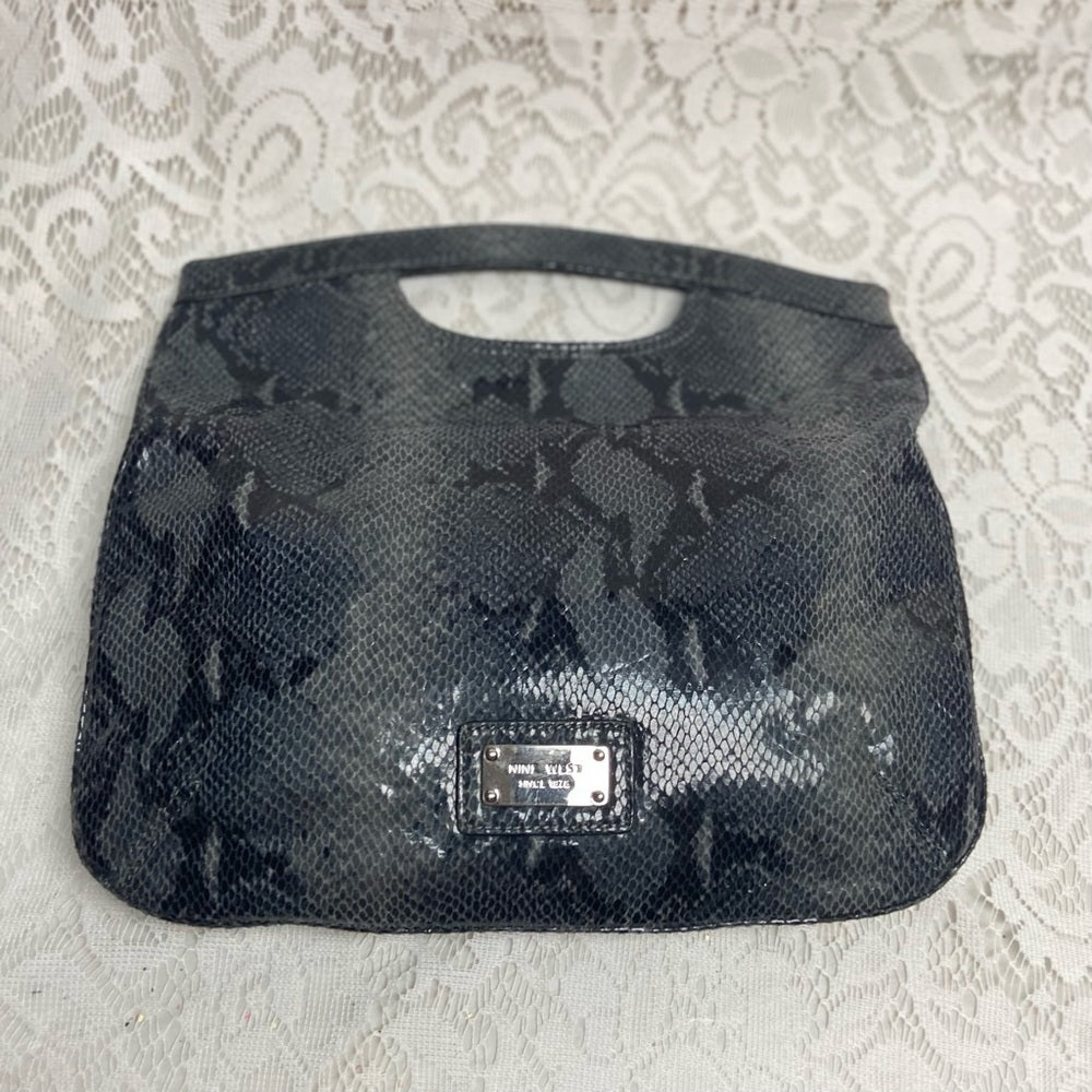 Vintage, Nine West Gray Faux Snakeskin Leather Clutch-Tote 13in x 12in