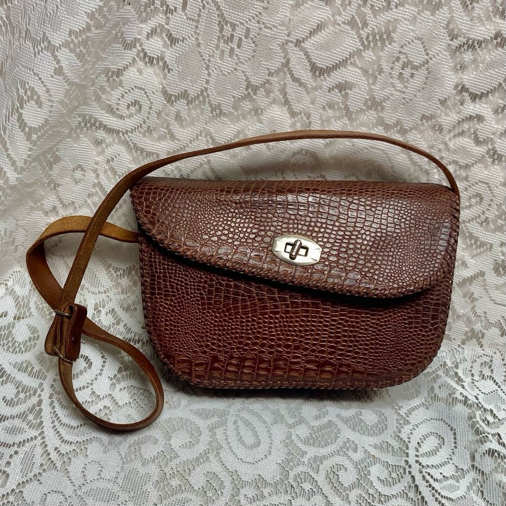 Vintage, Genuine Brown Reptile Leather Shoulder-Crossbody Bag