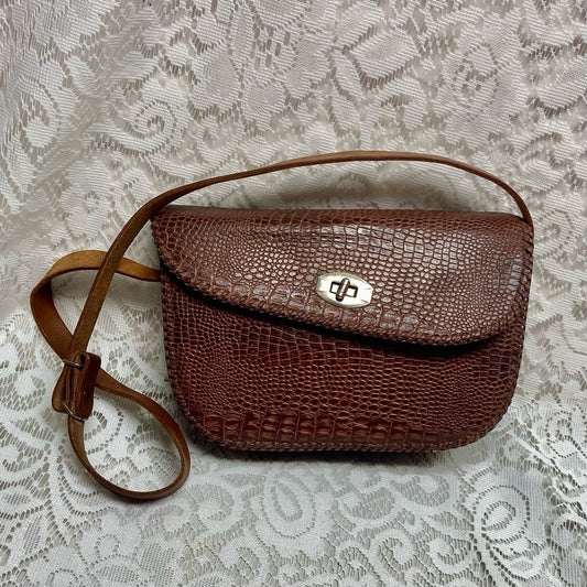Vintage, Genuine Brown Reptile Leather Shoulder-Crossbody Bag