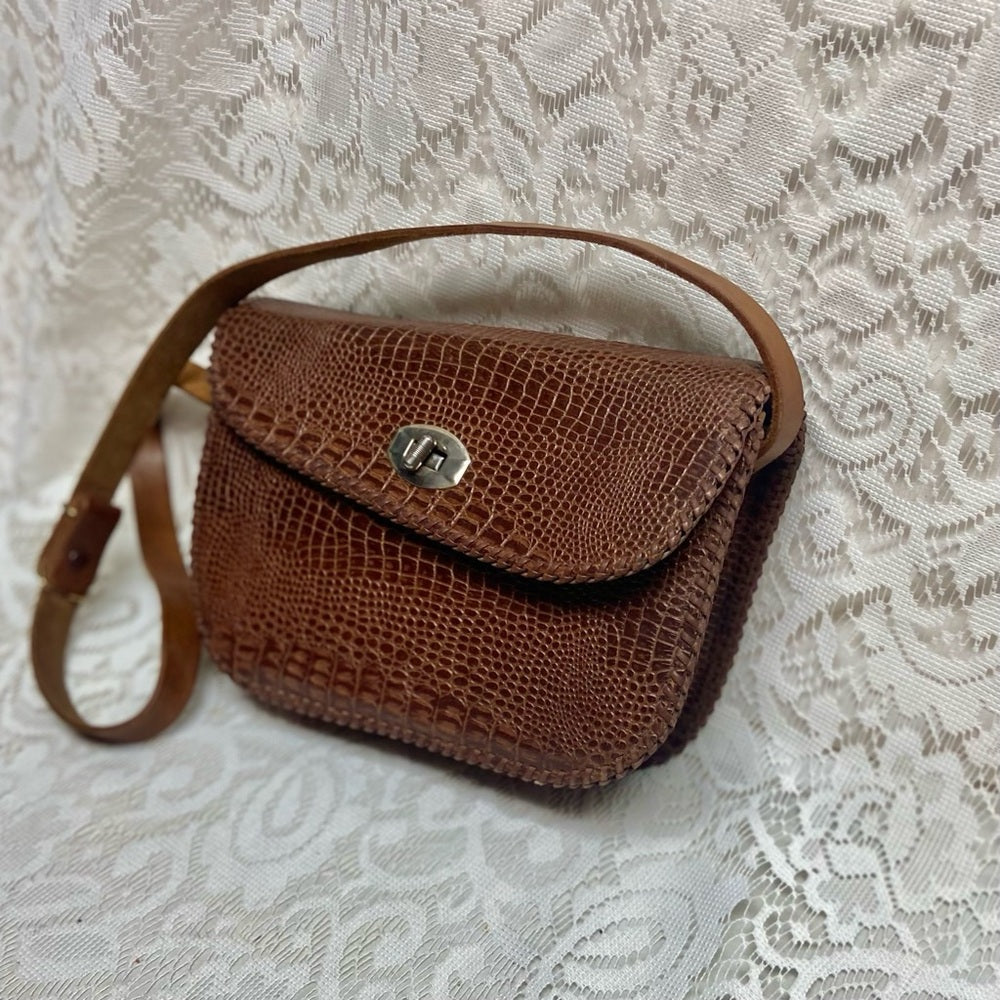 Vintage, Genuine Brown Reptile Leather Shoulder-Crossbody Bag