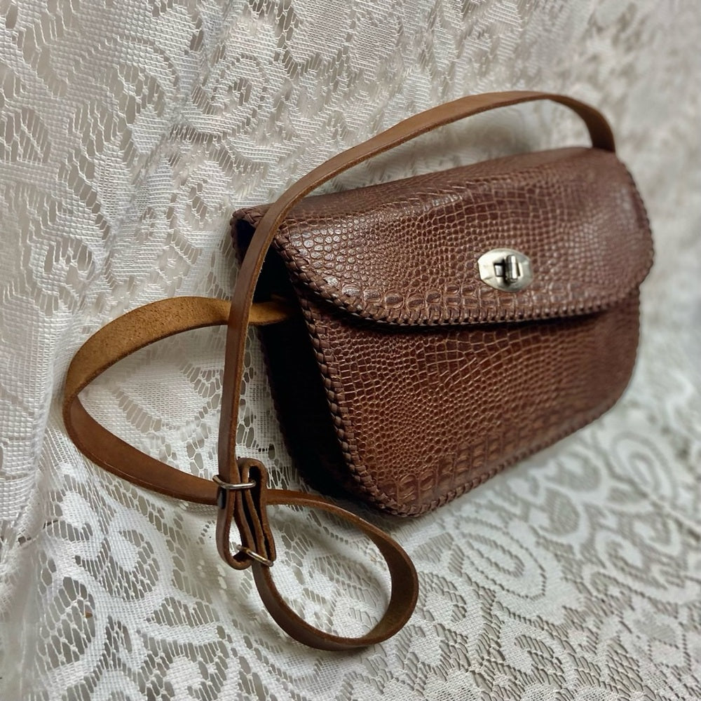 Vintage, Genuine Brown Reptile Leather Shoulder-Crossbody Bag