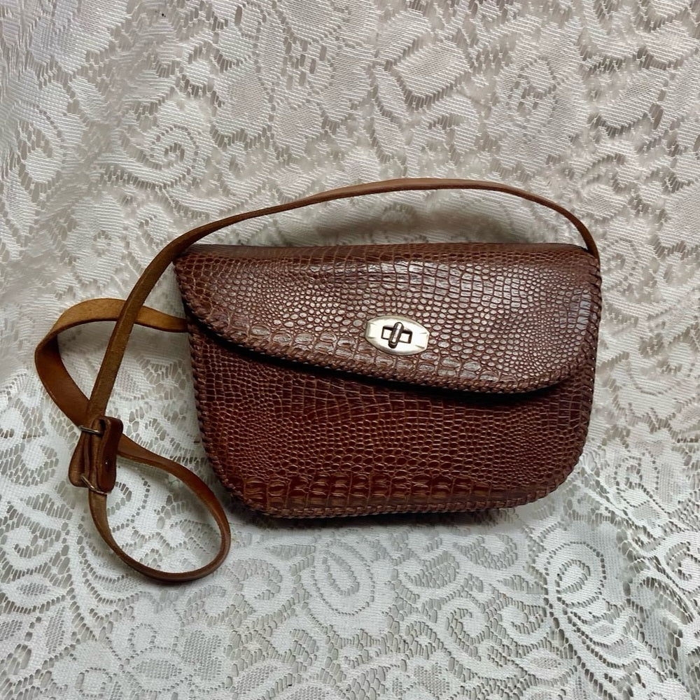 Vintage, Genuine Brown Reptile Leather Shoulder-Crossbody Bag