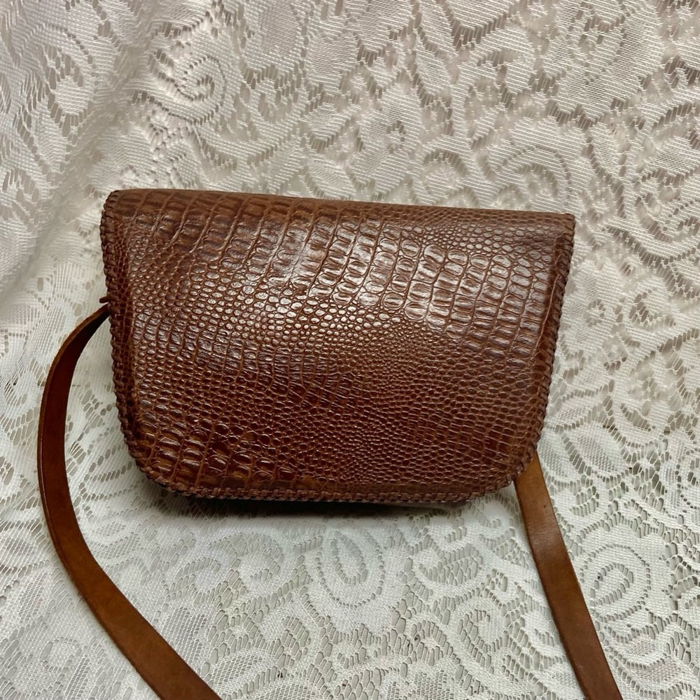 Vintage, Genuine Brown Reptile Leather Shoulder-Crossbody Bag