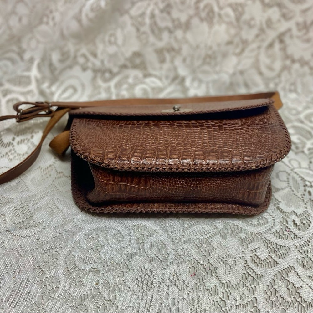 Vintage, Genuine Brown Reptile Leather Shoulder-Crossbody Bag