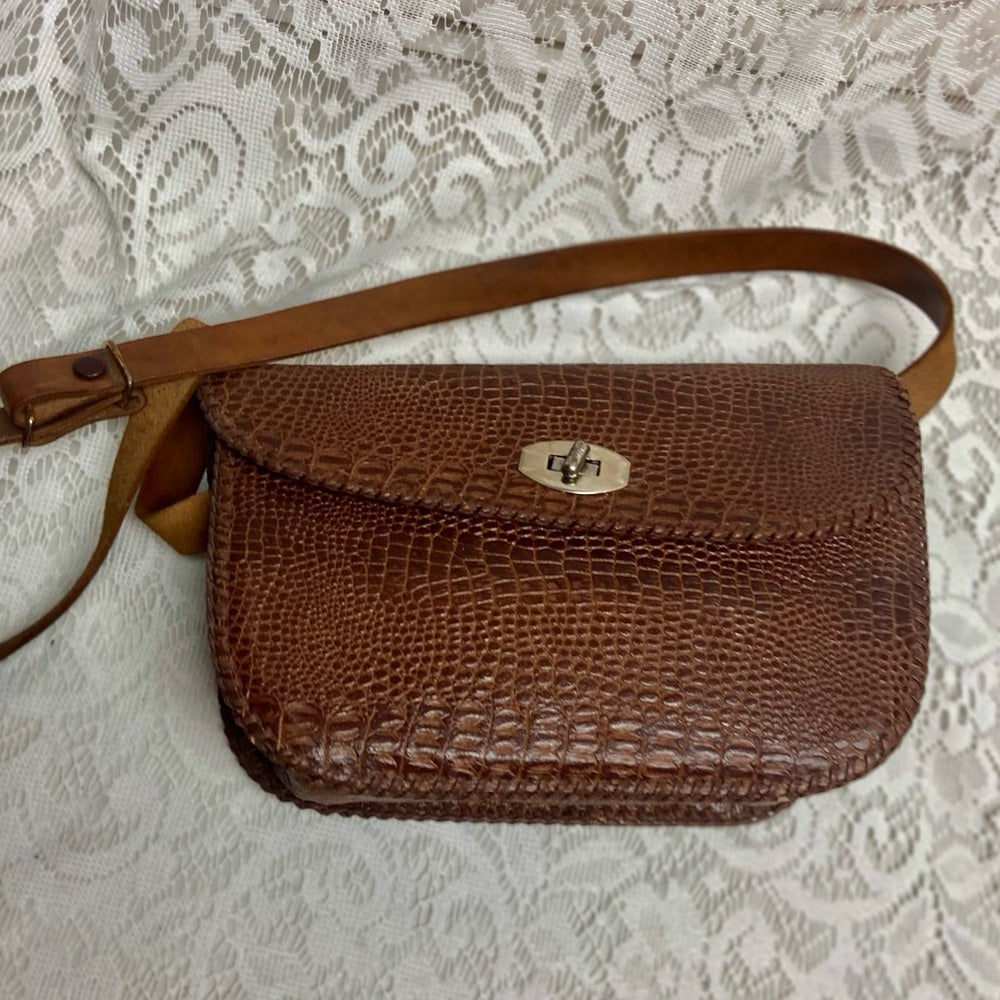 Vintage, Genuine Brown Reptile Leather Shoulder-Crossbody Bag