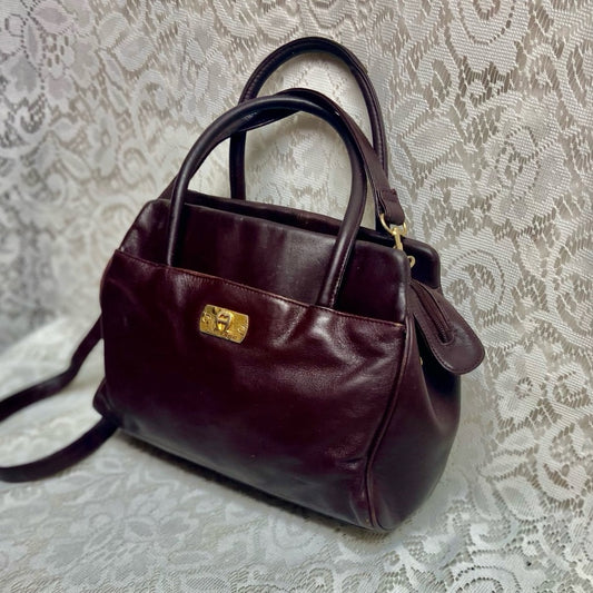 Etienne Aigner Genuine Burgundy Leather 2-way Handbag- Crossbody Bag