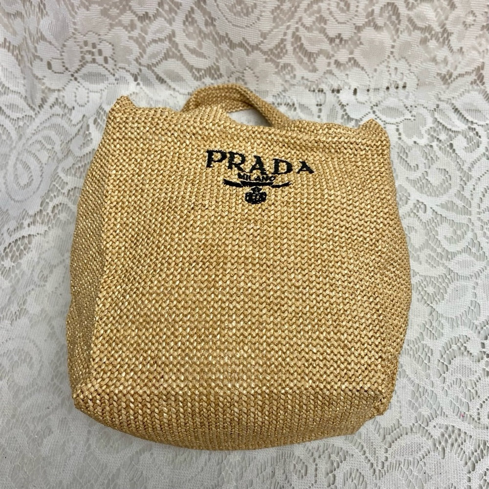 Prada Beige Linen Small Handbag Bag-Tote