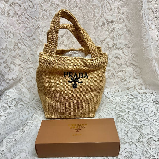 Prada Beige Linen Small Handbag Bag-Tote