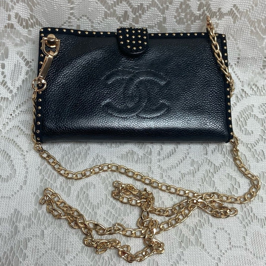 Vintage Chanel Black Leather Long Wallet-Crossbody