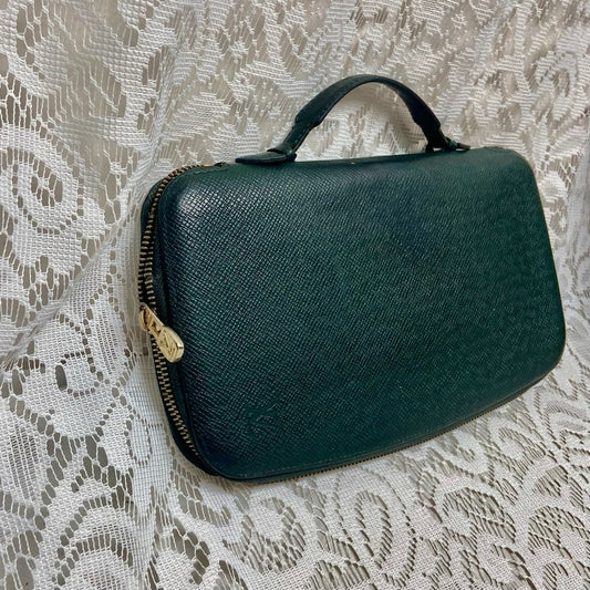 Vintage Rare Louis Vuitton, Green Taiga Leather Small Zippy Briefcase- Organizer