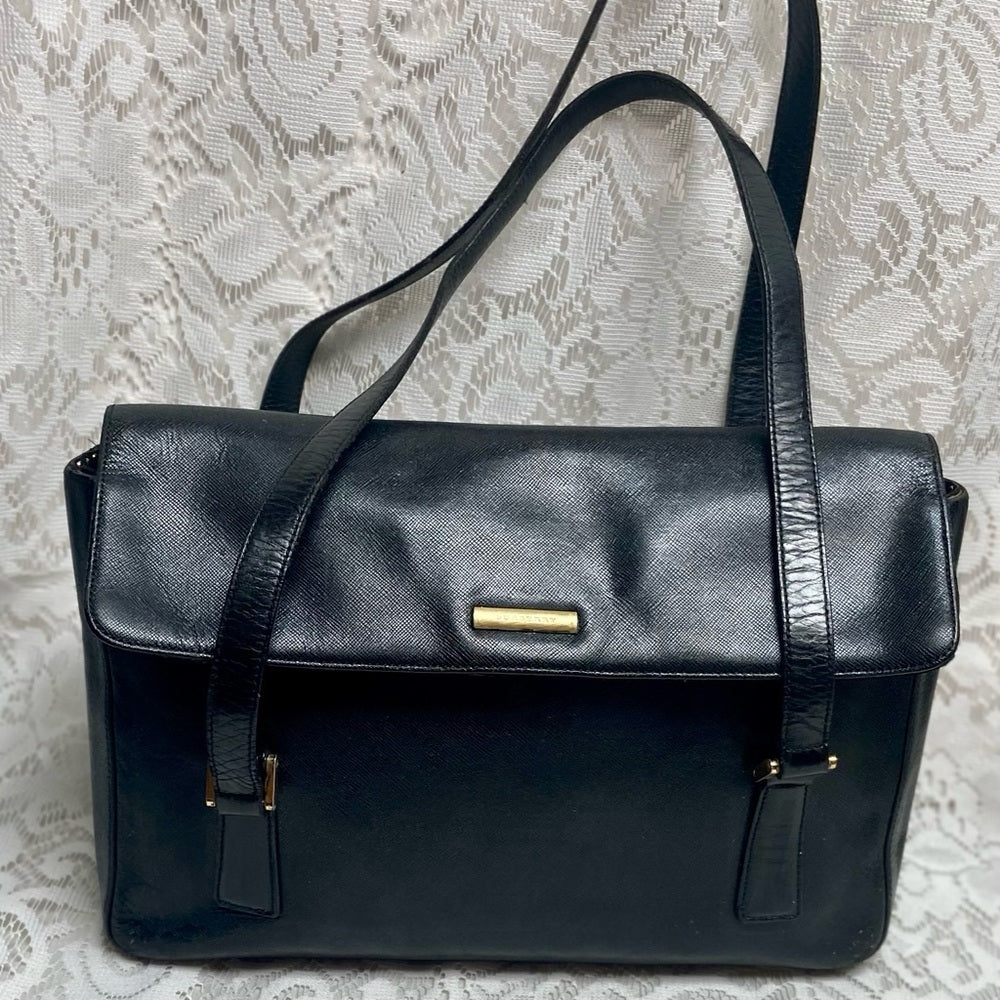 Authentic Burberrry Black Leather Shoulder Bag 12in x 9in x 4in