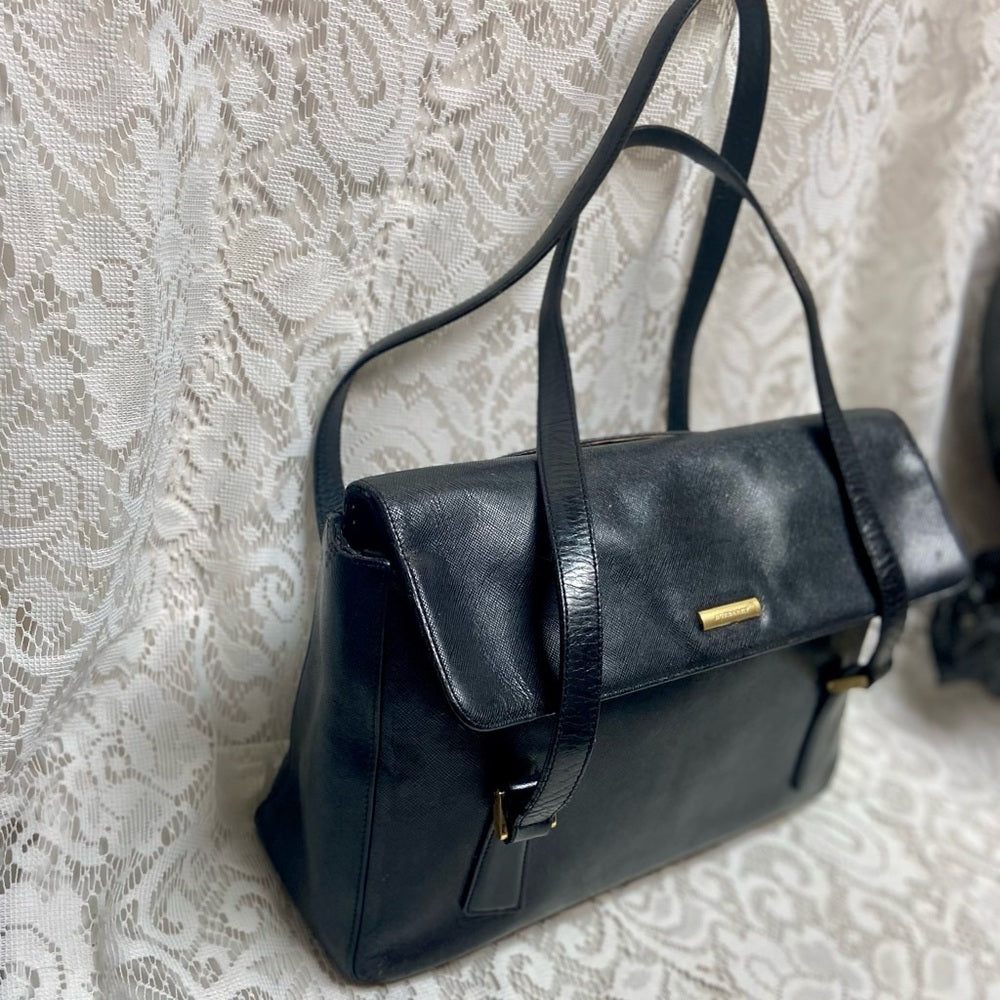 Authentic Burberrry Black Leather Shoulder Bag 12in x 9in x 4in