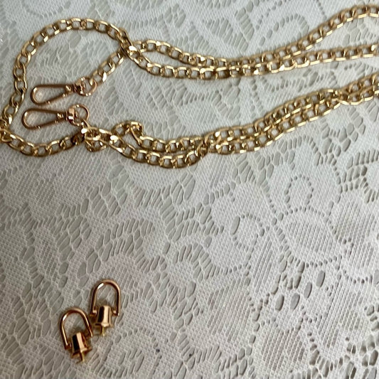 3-pc Kit- Adjustable Shoulder-Crossbody Glold Chain with 2 Metal Hook Rivets