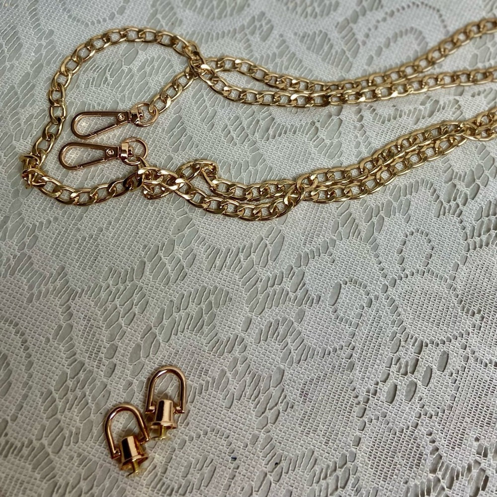 3-pc Kit- Adjustable Shoulder-Crossbody Glold Chain with 2 Metal Hook Rivets
