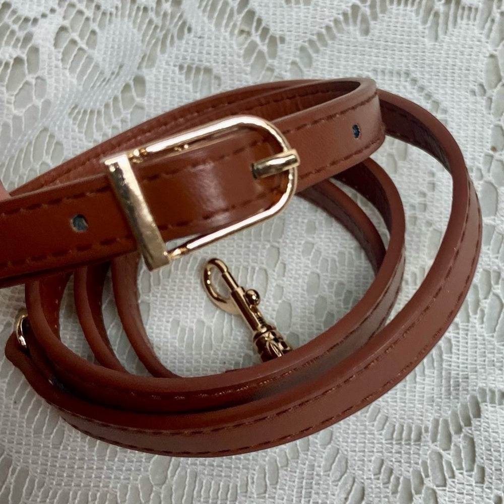 3-pc Kit- Adjustable Shoulder-Crossbody Faux Brown Leather - 2 Metal Hook Rivets
