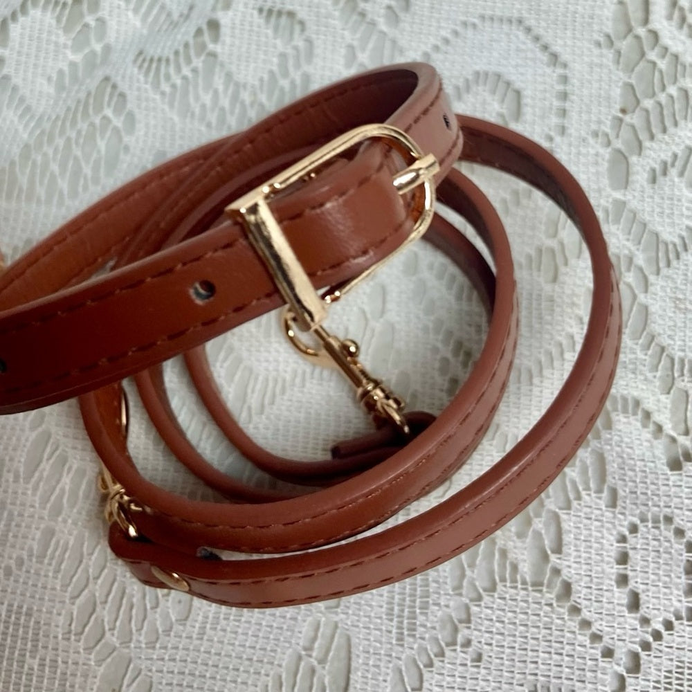 3-pc Kit- Adjustable Shoulder-Crossbody Faux Brown Leather - 2 Metal Hook Rivets