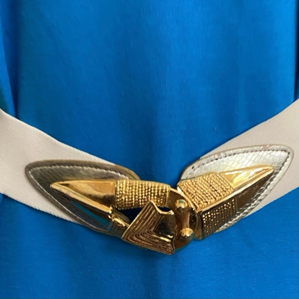 Omega White Elastic Belt with Gold Accent 30in x 32in X 3in