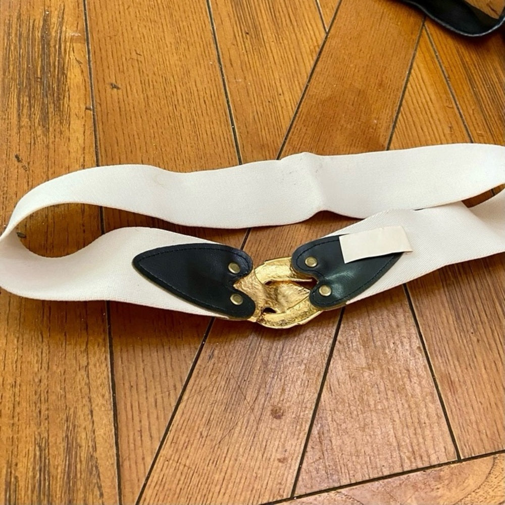 Omega White Elastic Belt with Gold Accent 30in x 32in X 3in