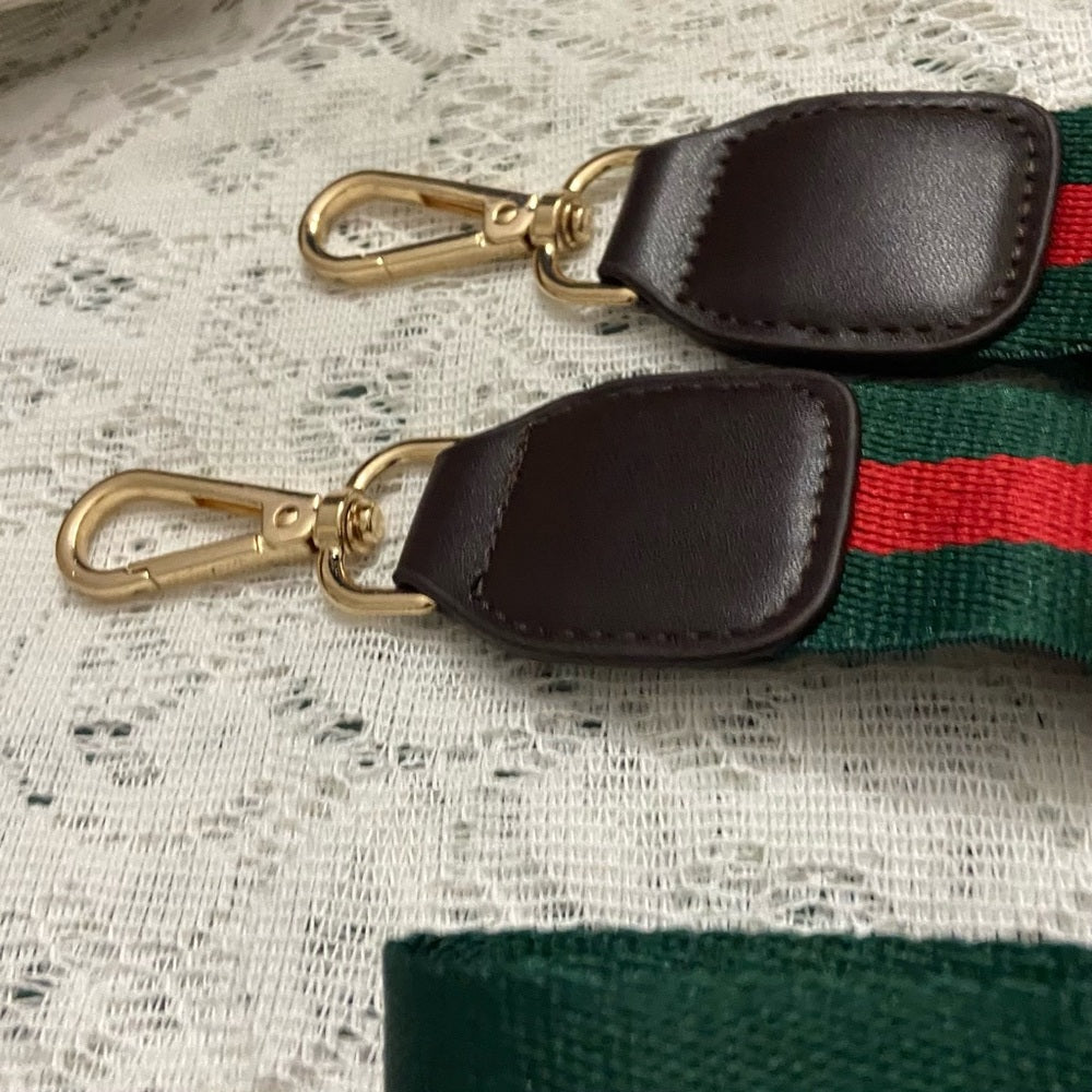 Red and Green 40-inch Shoulder Strap with Brown Leather Trim