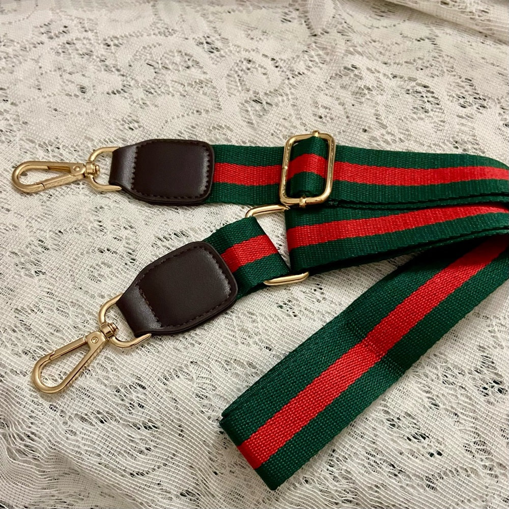 Red and Green 40-inch Shoulder Strap with Brown Leather Trim
